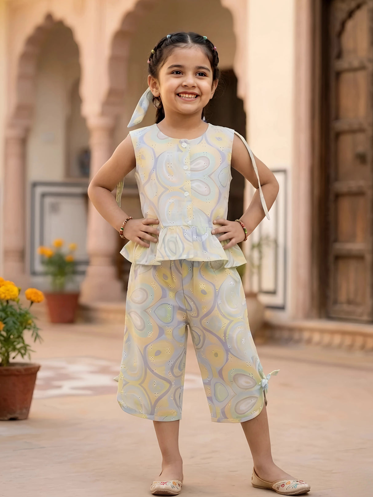 Girls Yellow Marble Swirl Cotton Co-ord Set