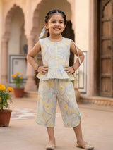 Girls Yellow Marble Swirl Cotton Co-ord Set