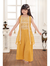 Girls Traditional Sleeves Less Plazo Set - Yellow