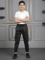 Boys' Urban Edge Black Multi-Pocket Tactical Cargo Track Pants
