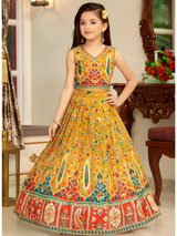 Girls' Halter Neck Red Ruffled Lehenga Set