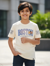 Kids' Boston Graphic Textured Cream T-Shirt