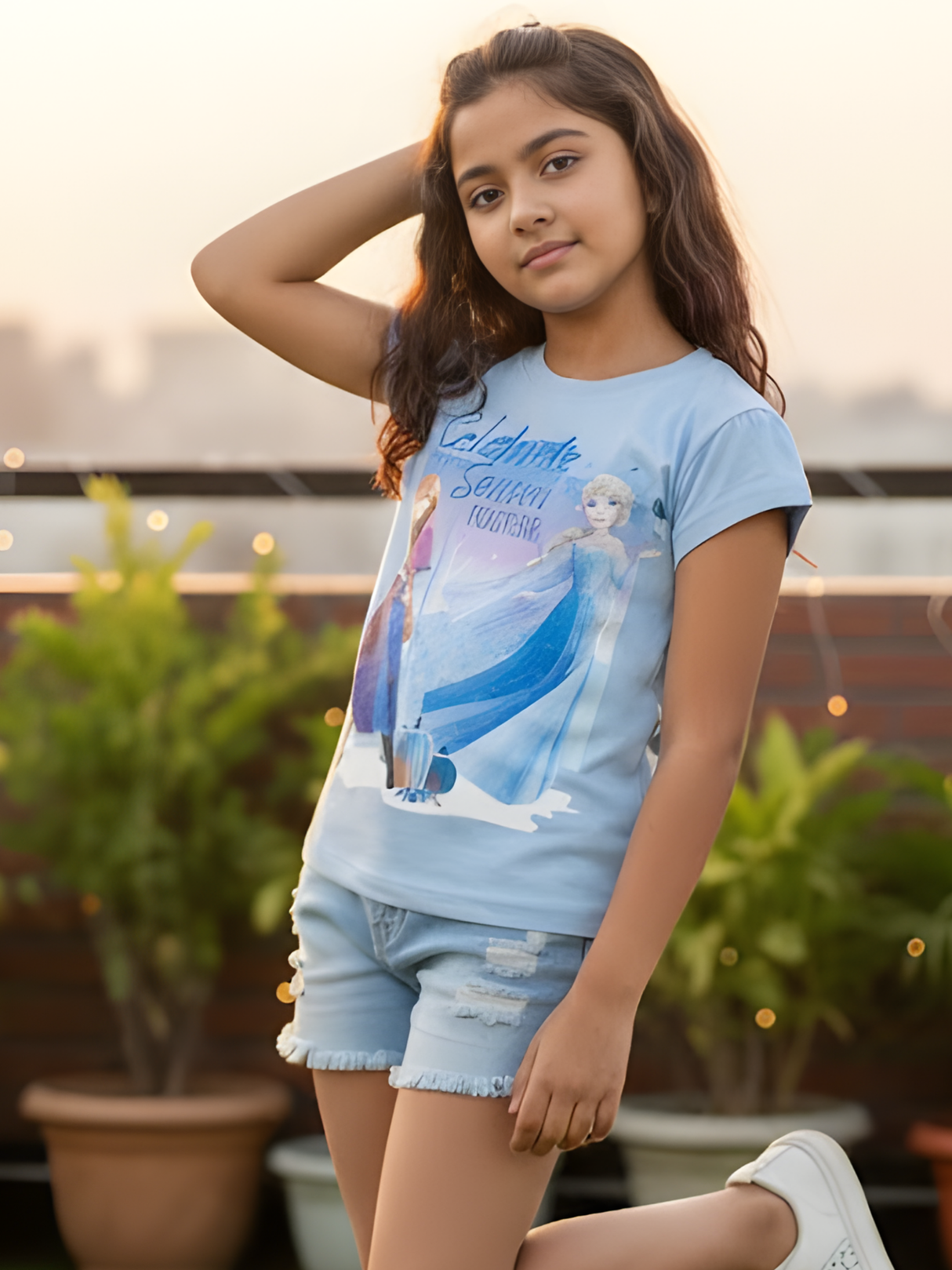 Girls' Light Blue Disney Frozen "Celebrate the Season Together" Graphic T-Shirt