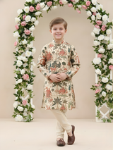 Boys Traditional Printed Chuddidar Kurta Set - Green