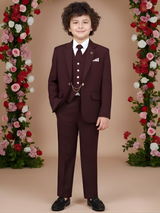 Boys' Plum/Maroon Velvet Achkan Suit with Gold Embroidered Motif