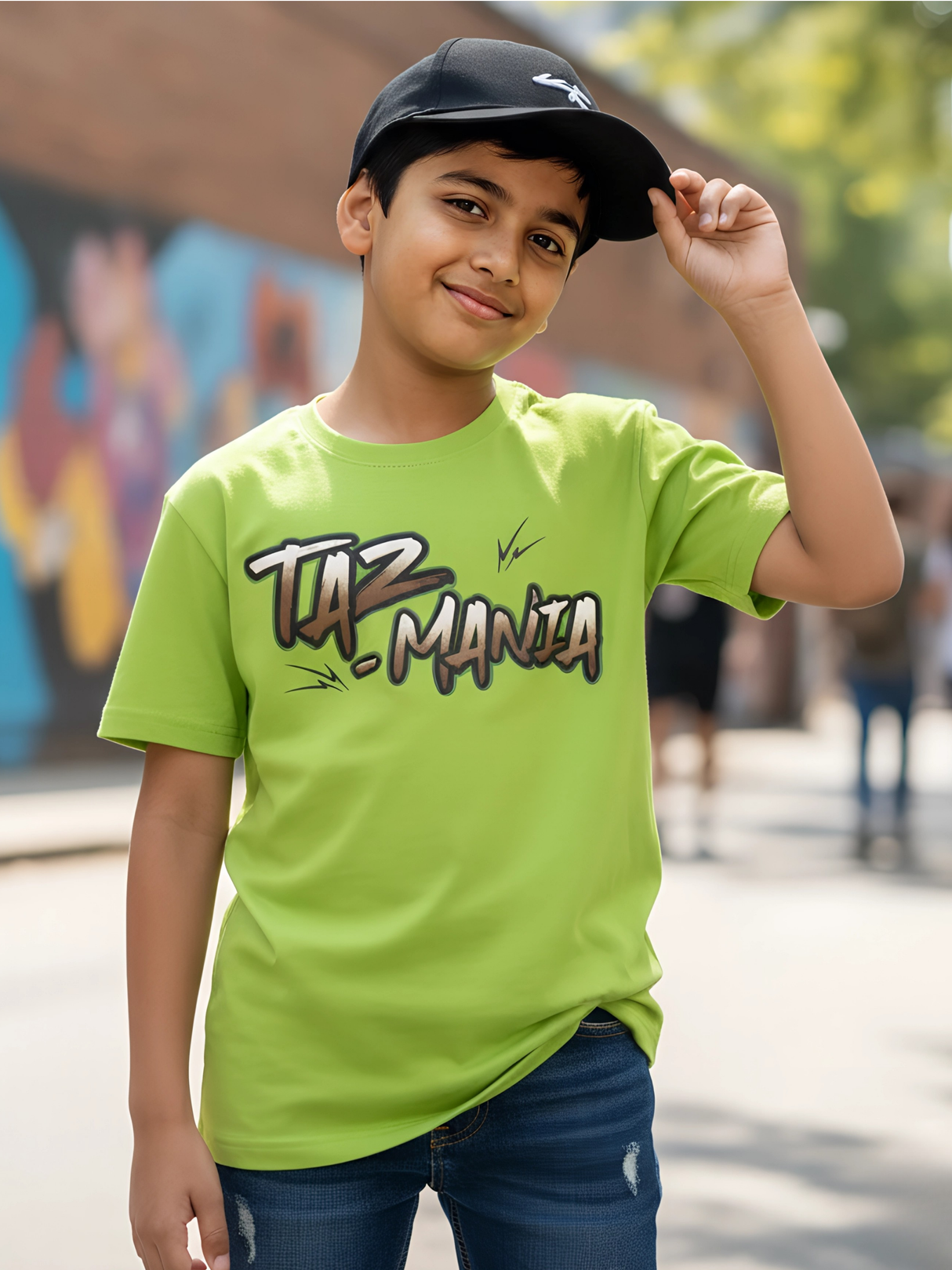 Looney Tunes Taz Mania Logo Kids' Lime Green T-Shirt.