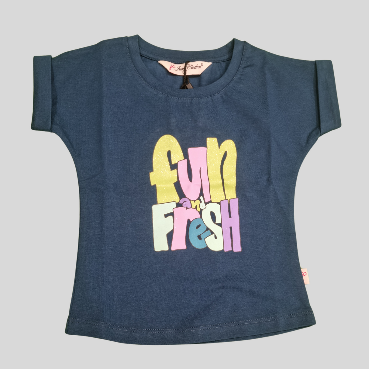 Girls' Graphic T-Shirt – “Fun & Fresh” Bold Color Block Print - Blue