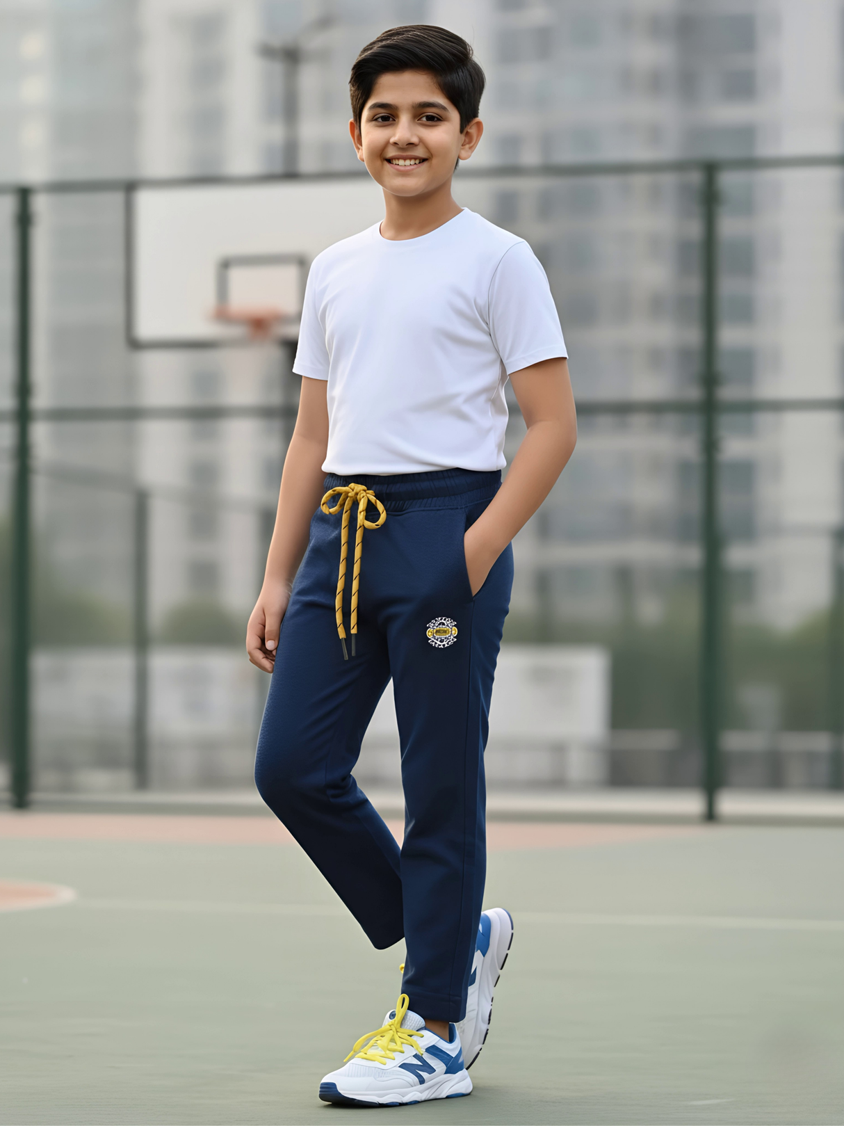 Boys Navy Blue Comfort-Fit Casual Track Pants.