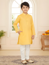 Boys Sunshine Yellow Cotton Silk Kurta Sets