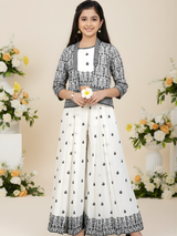 Girls' Elegant Cream & Gold Sharara Suit with Intricate Embroidery and Floral Shawl