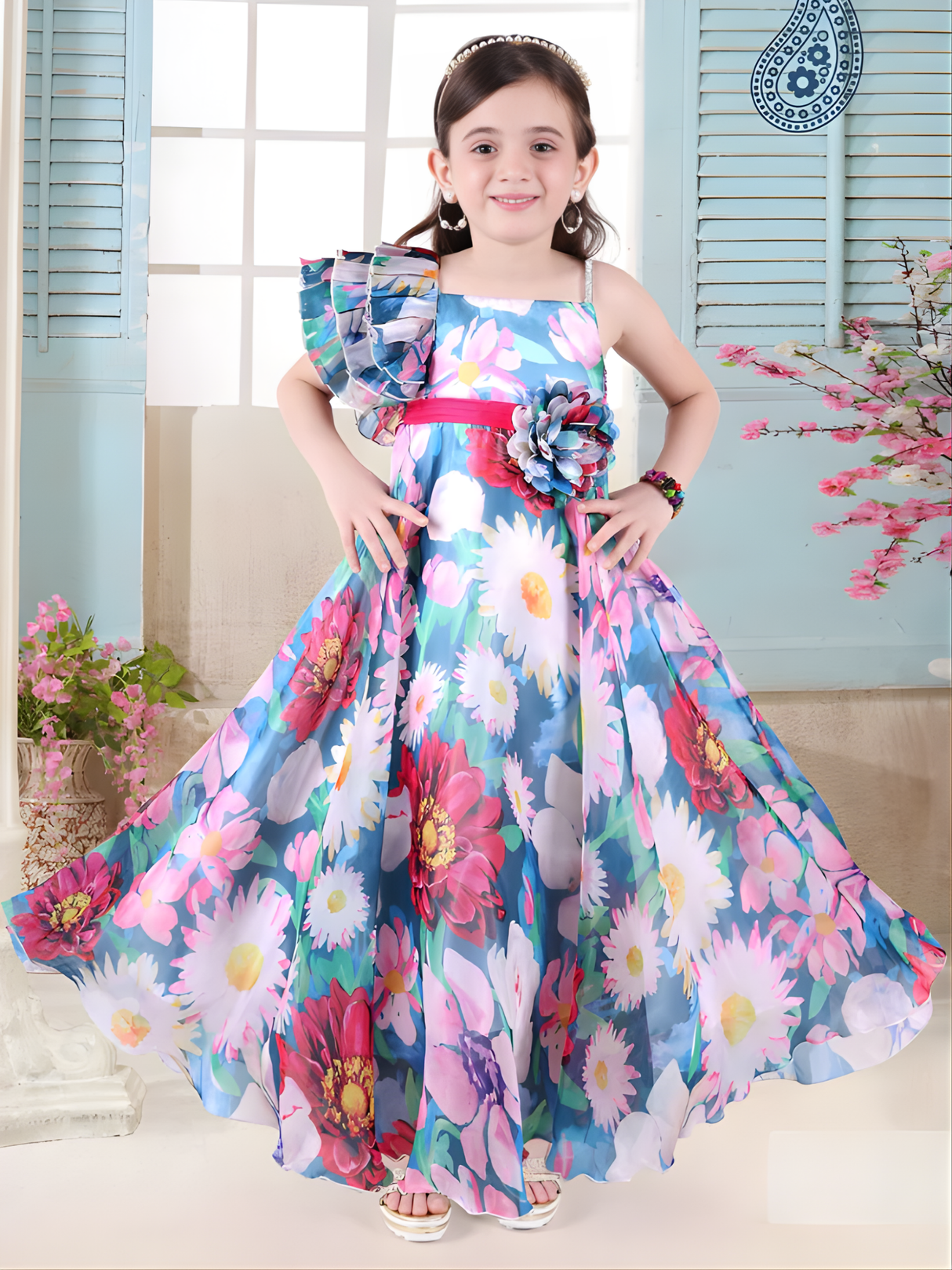 Vivid Garden Floral Western Gown