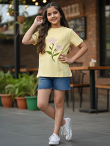 Girl's Pastel Yellow Floral Embroidered Top