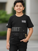Boys' Black Techwear T-Shirt with Utility Pocket and Slogan