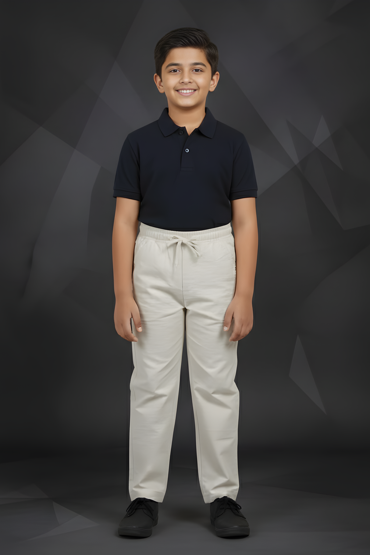 Boy's Comfortable Cream Linen-Blend Drawstring Trousers
