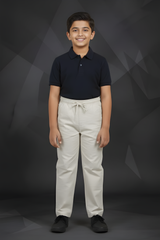 Boy's Comfortable Cream Linen-Blend Drawstring Trousers