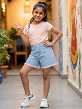 Girls' Light Blue Frayed Hem Denim Shorts