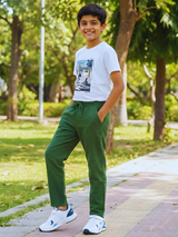Boys' Casual Green Regular Fit Track Pant