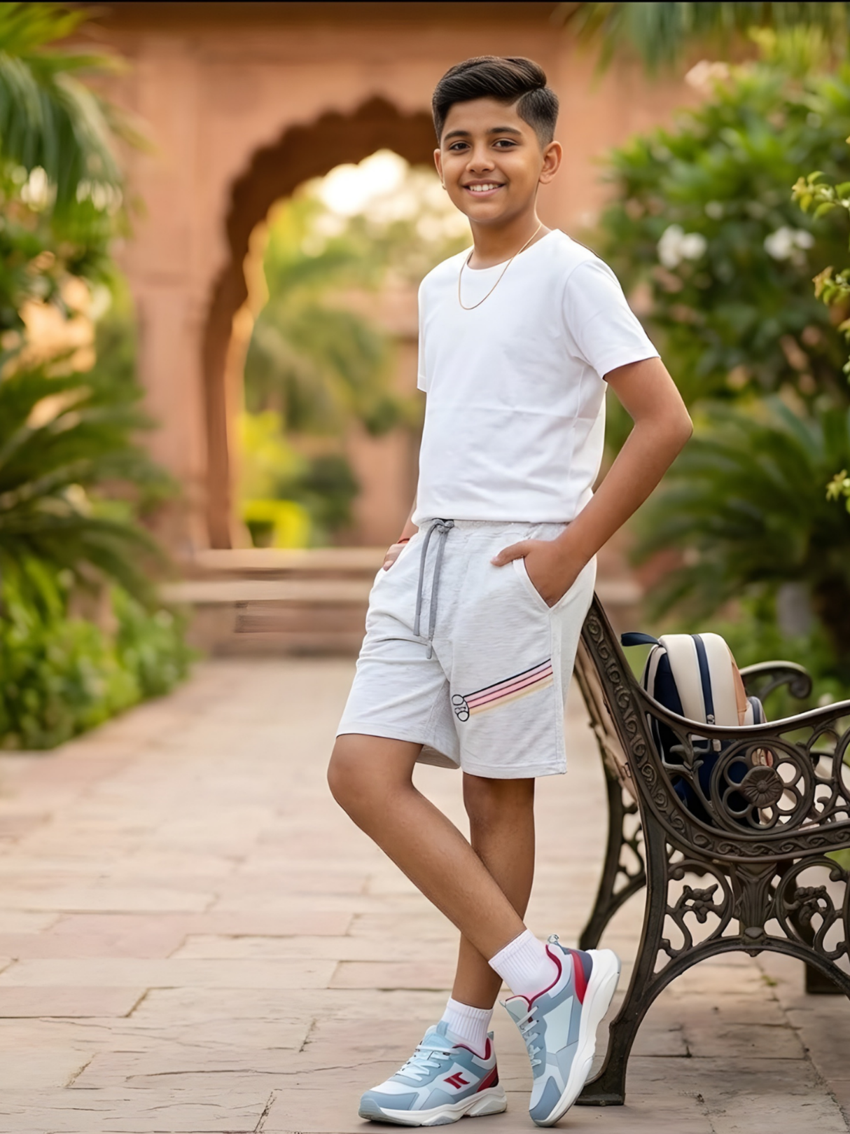 Boys Casual Grey Striped Lounge Shorts