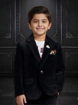 Boys' Black Pinstriped Formal Blazer Coat Suit
