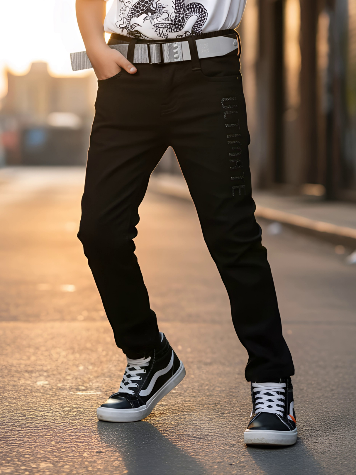 Boys' Premium Black Slim Fit Graphics Denim Jeans