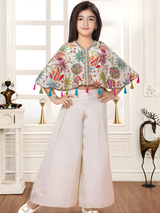 Girls' Floral & Paisley Print Cape Top and Palazzo Set (Cream/Multi)