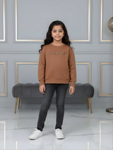 Girls' Brown "CHASES" Graphic Long Sleeve T-Shirt