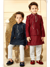 Boys Traditional Plain Chudidar Kurta with Koti - Maroon