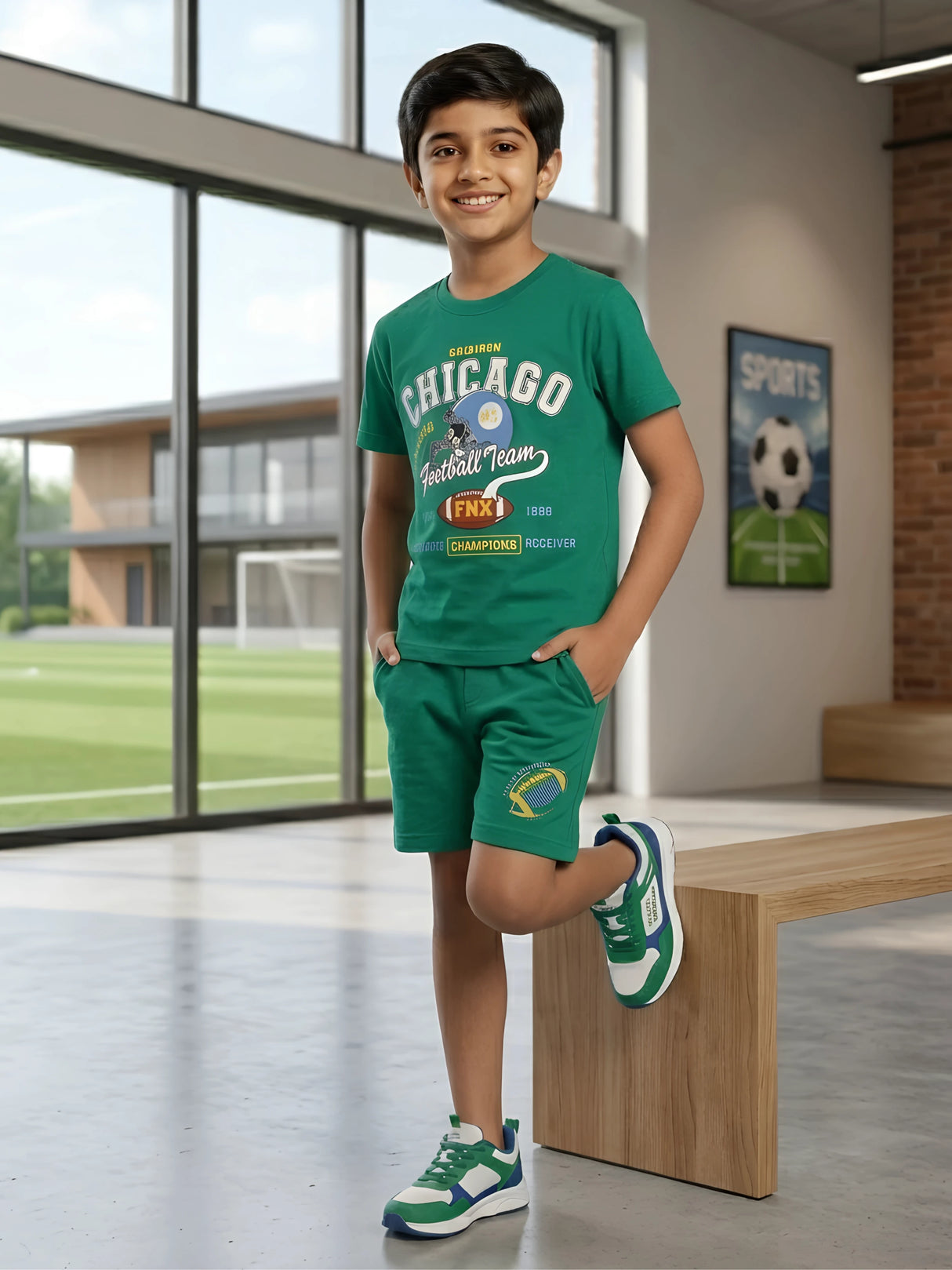 Boys' Emerald Green Chicago Football Graphic Co-ord Set