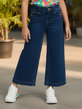 Girls High-Waist Wide-Leg Denim Jeans