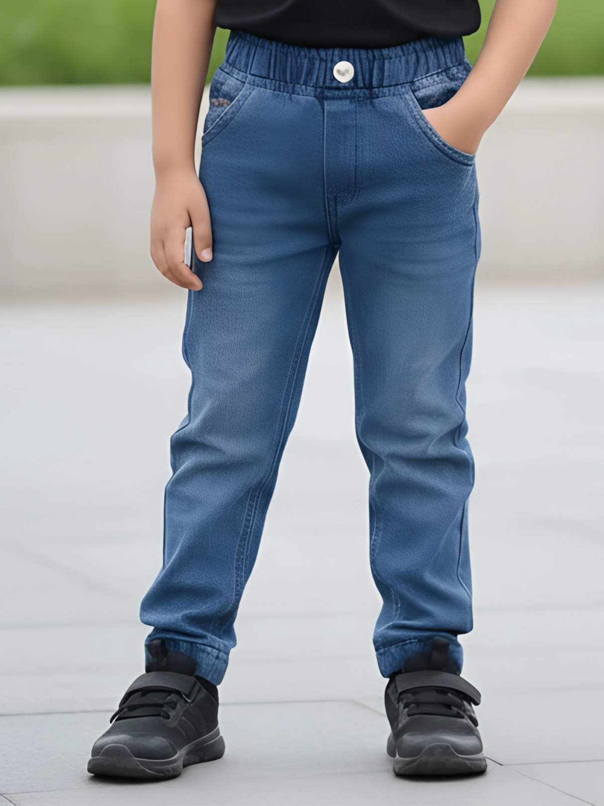 Boys Navy Blue Regular Fit Elasticated Waist Denim Jeans