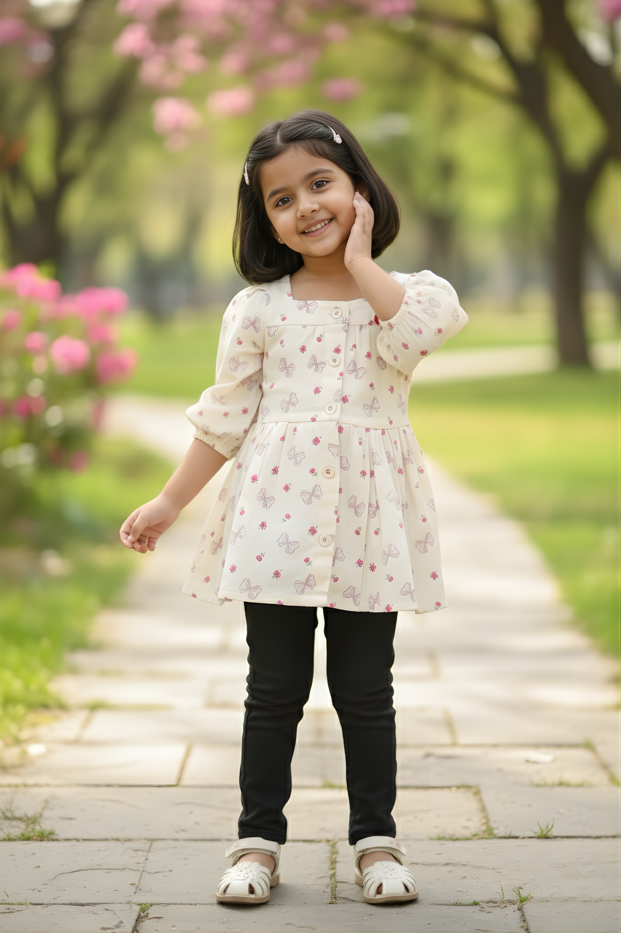 Girls' Butterfly Print Smock Dress