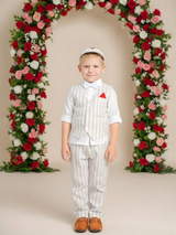 Boys' Vintage Stripe Vest & Suit Set (Cream/Beige).