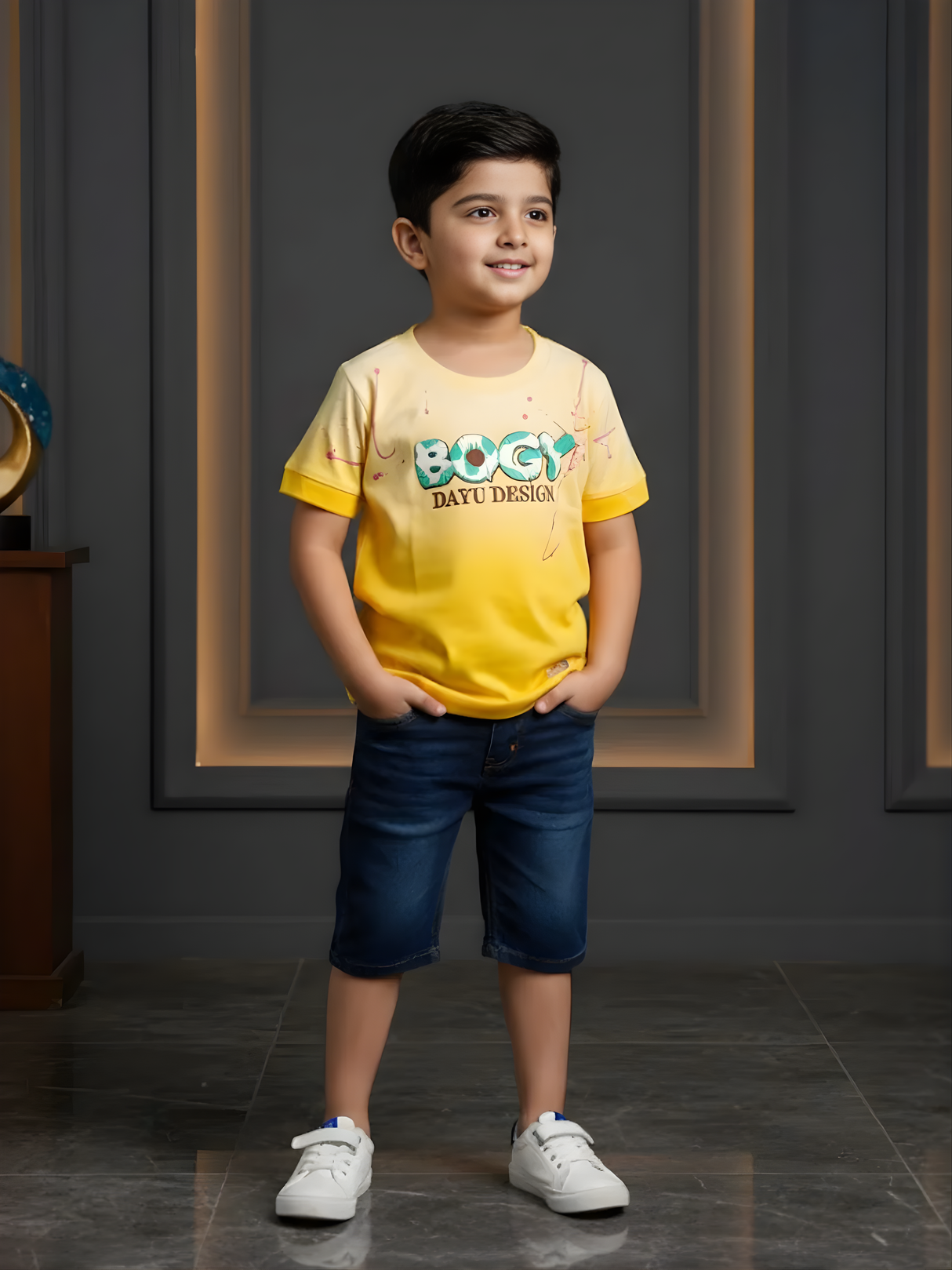 Boys' Yellow Ombre "BOGY" Graphic T-Shirt