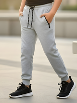 Boys Light Grey Melange Joggers with Contrast Drawstring