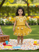 Girls Yellow Top & Tiered Ruffle Skirt Set