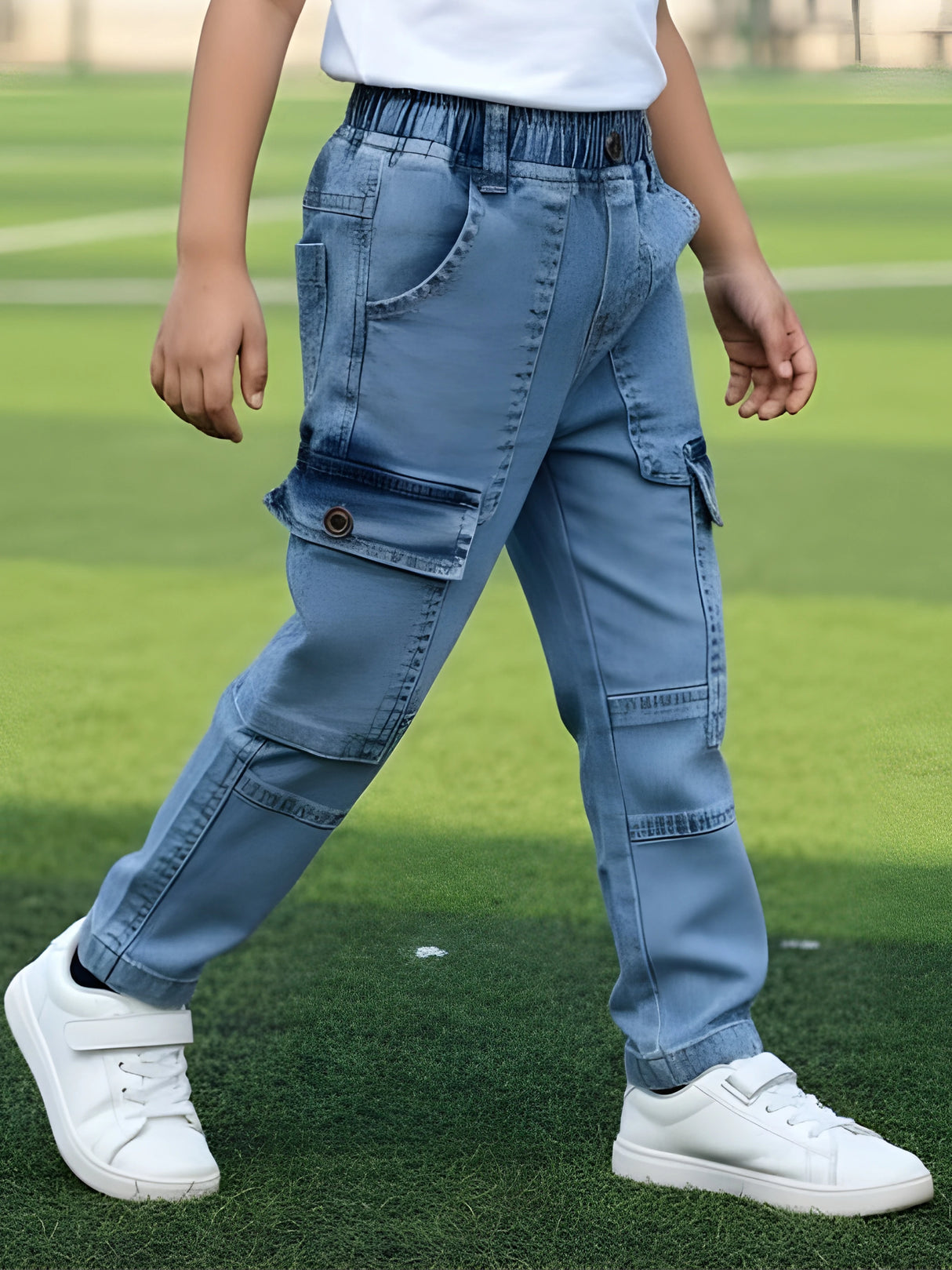 Boys' Light Blue Denim Cargo Jeans