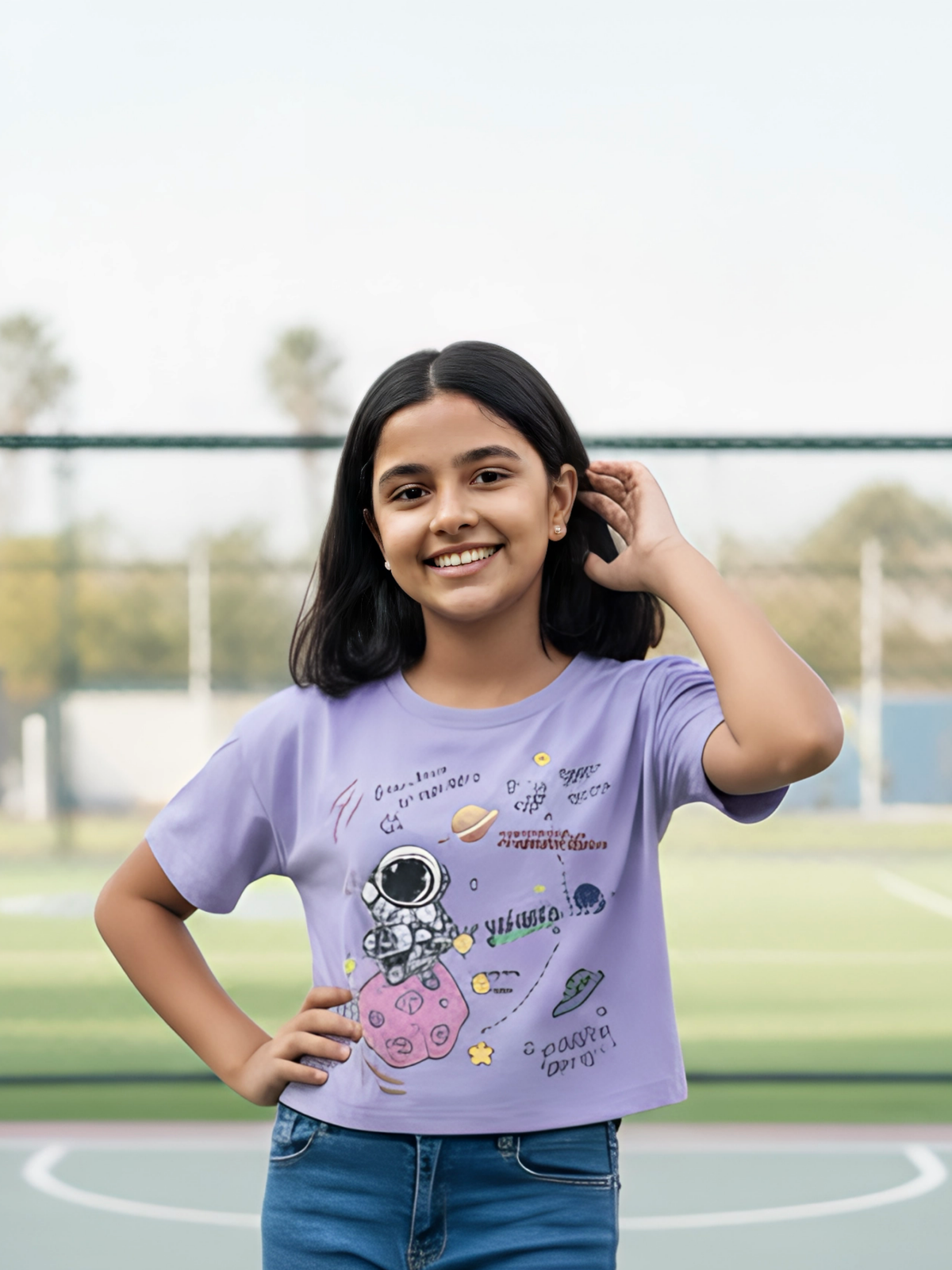 Girls' Astronaut Graphic Purple Crop Top