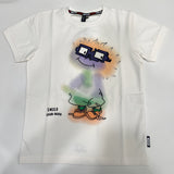 Boys White Printed Cotton Blend Regular T Shirt(Cartoon Smile Graphic print)