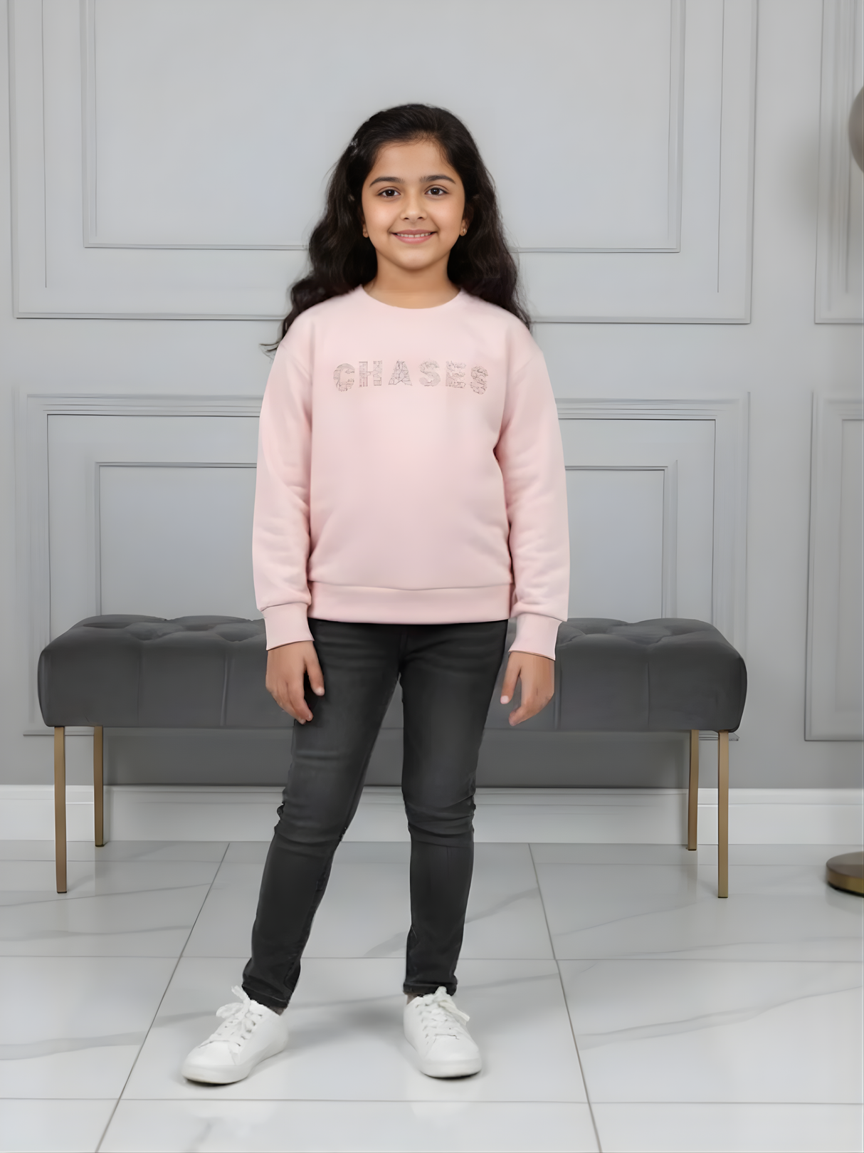 Girls' Pink "CHASES" Sequin Graphic T-Shirt