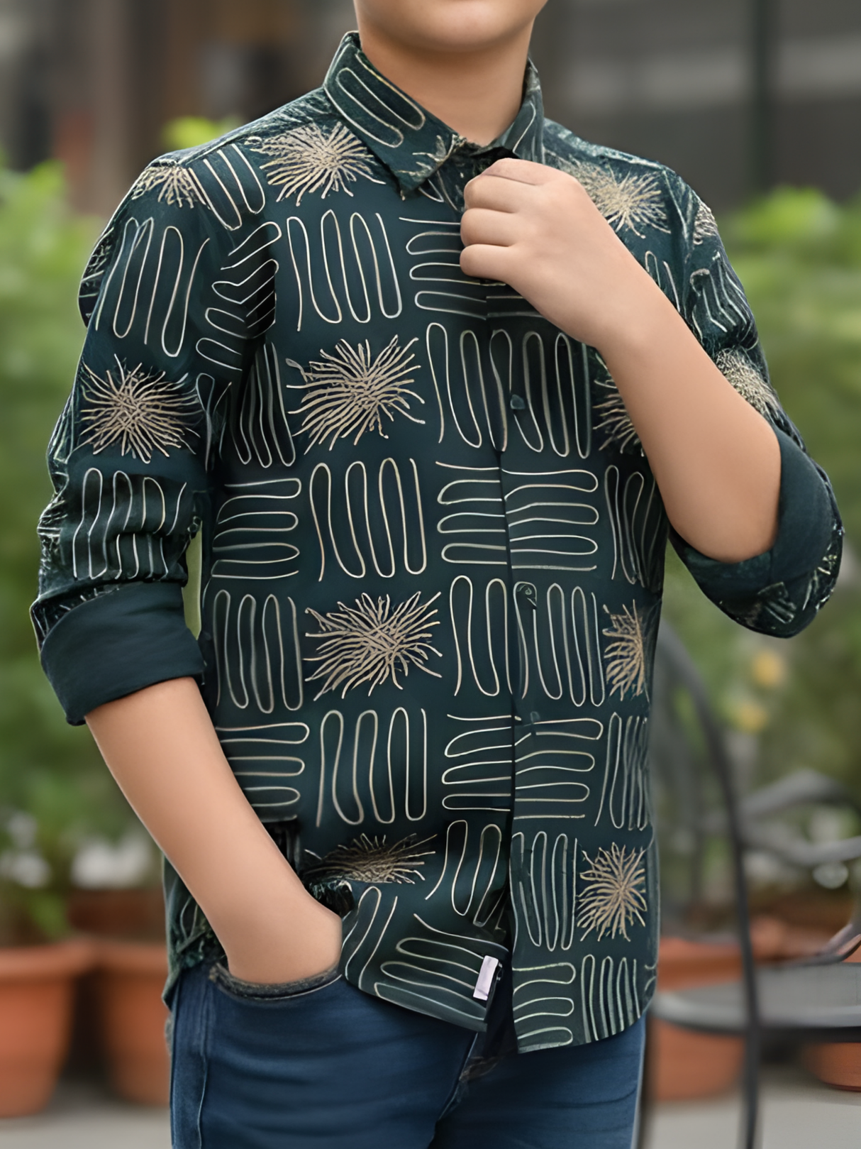 Boys Dark Green Sunburst Graphic Print Shirt
