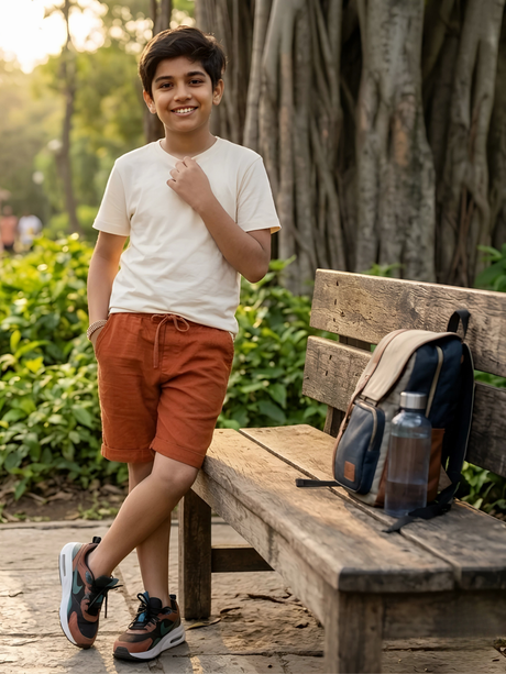 Boys' Earthy Brown Cotton Casual Shorts