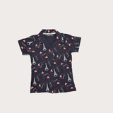 Girls Leisure Half Sleeves Front Open Night Suit - Navy Blue