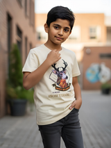 Kids' 'Mountain' Gradient Graphic T-Shirt - Cream Textured Finish.