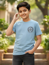 Kids' Cross Logo Streetwear T-Shirt - Light Blue Short Sleeve Tee.
