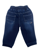 Boys Dark Denim Jogger Pants with Elastic Waist and Front Pockets