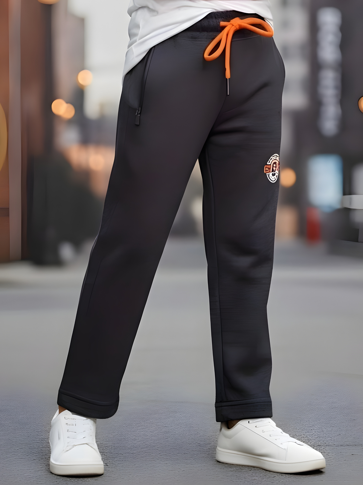 Boys' Premium Grey Melange Track Pants with Sporty Circular Print