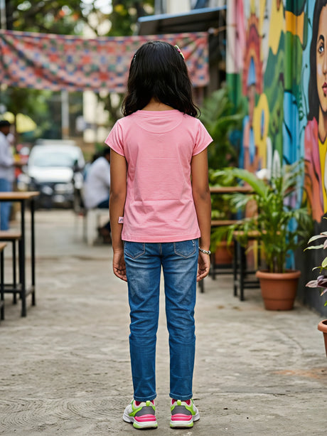 Girls Pink "Focus On The Good" Graphic T-Shirt.