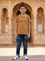 Boys Earthy Brown Graphic Cotton T-Shirt