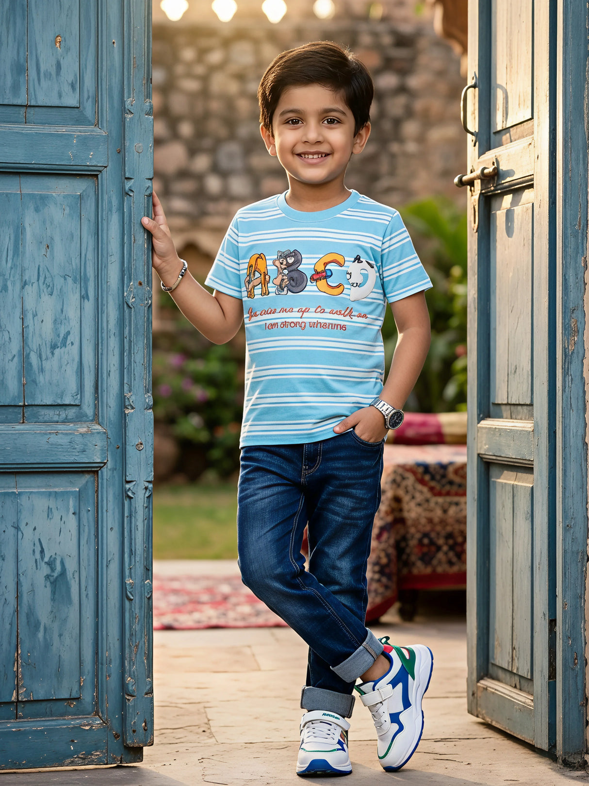 Boys Maroon Alphabet Graphic Cotton T-Shirt