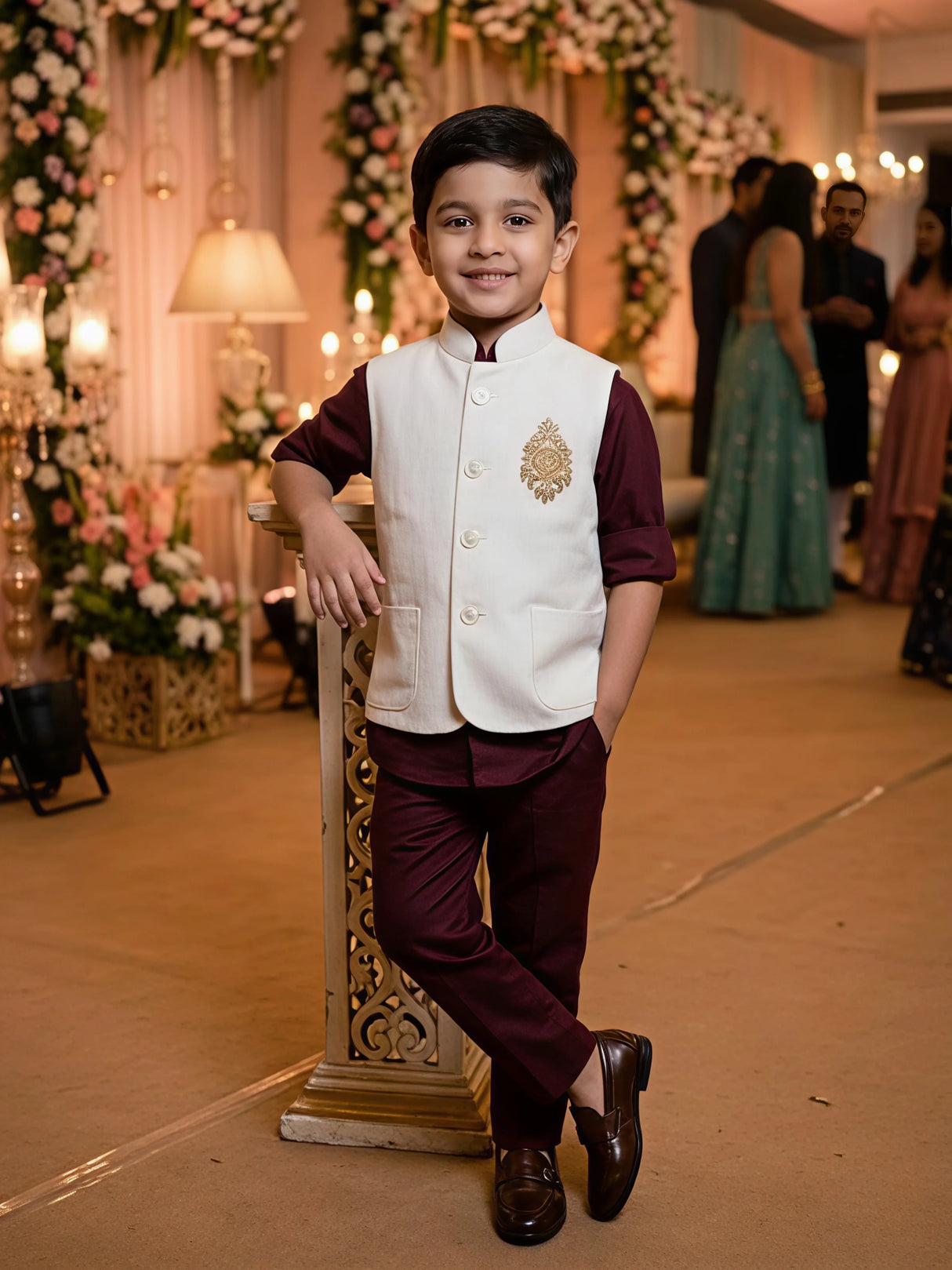 Boys Maroon Waistcoat & Shirt Set